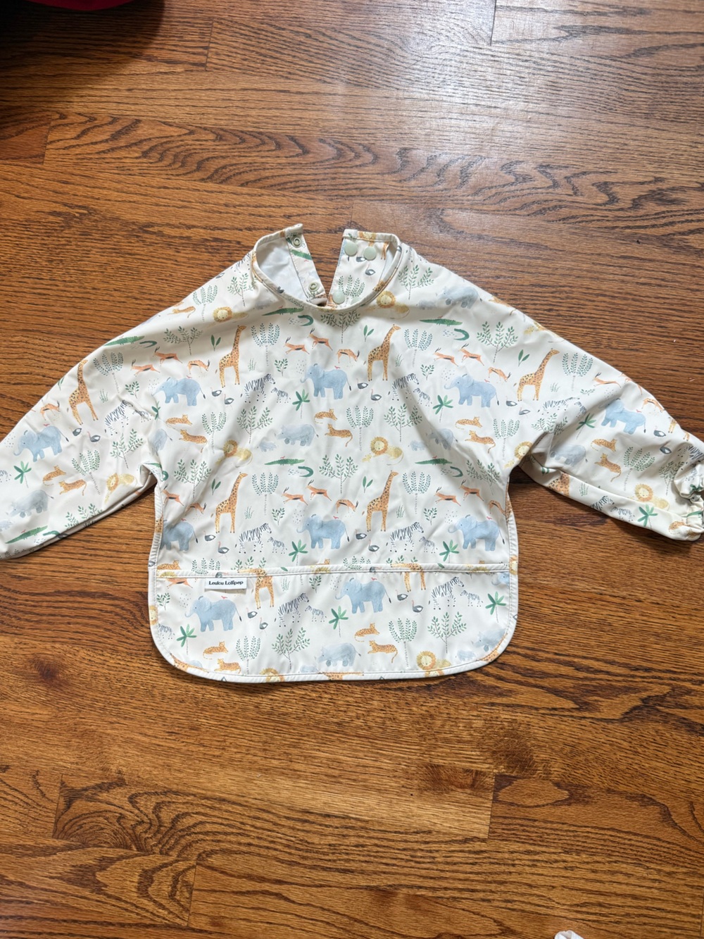 Long-Sleeve Waterproof Apron Bib with Safari Animal Print - Cream
